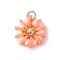 Handmade Polymer Clay & Glass Seed & Brass Pendants, Flower, with 304 Stainless Steel Jump Rings, Sandy Brown, 15x14x6mm