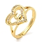 Heart with Letter Rack Plating Brass Micro Pave Clear Cubic Zirconia Adjustable Rings for Women, Lead Free & Cadmium Free, Real 18K Gold Plated, Letter C, Inner Diameter: 16mm