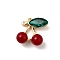 Brass Micro Pave Cubic Zirconia Pendants, Cherry, with Resin, Light Gold, 15x15.5x7mm, Hole: 1.4mm