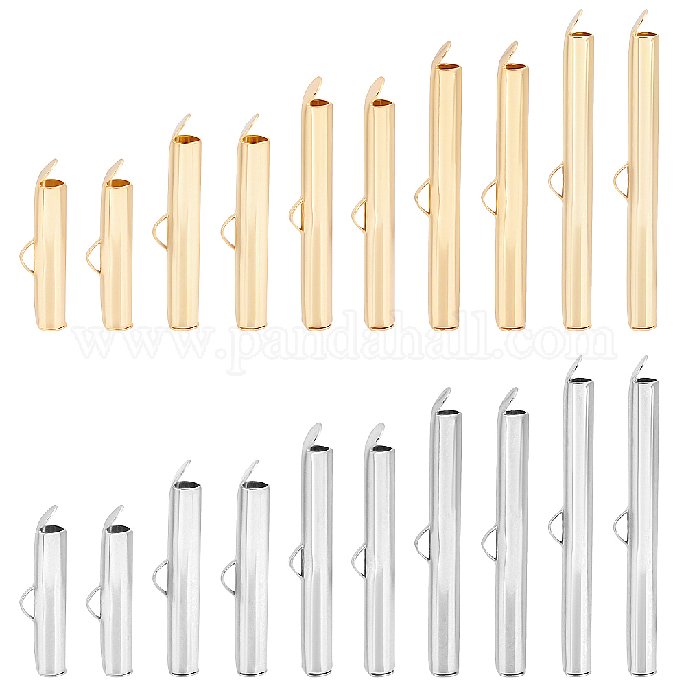 Wholesale UNICRAFTALE about 60pcs 2 Colors Stainless Steel Slide On End Clasp Tubes Crimp End