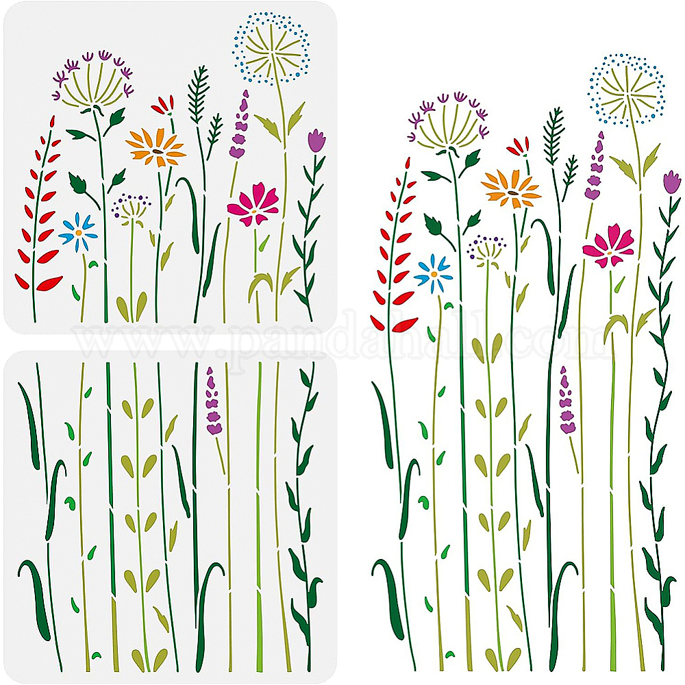 Wholesale BENECREAT 2Pcs Wildflower Stencils Pandahall Com