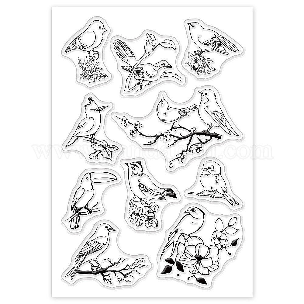 Shop GLOBLELAND Bird Clear Stamps Silicone Stamp Cards Bird and Branch