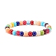 Карамельный цвет круглые стеклянные бусины стрейч браслеты набор для детей и родителей BJEW-JB07176-2