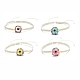 Flat Round with Evil Eye Glass & Resin Braided Bead Bracelet for Women BJEW-JB08077-1