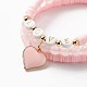 3 pièces 3 style quartz rose naturel et acrylique mot amour bracelets extensibles perlés sertis de breloques en alliage émail coeur BJEW-JB08924-02-4