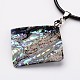 Rhombus Waxed Cord Natural Paua Shell Pendant Necklaces and Earrings Jewelry Sets SJEW-M088-05-3