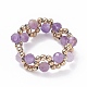 Natural Amethyst & Glass Seed Braided Bead Finger Ring RJEW-JR00465-04-4