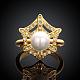 Real 18K Gold Plated Eco-Friendly Brass Round Shell Pearl Finger Rings RJEW-BB08114-7G-2