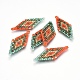 MIYUKI＆TOHO手作り日本のシードビーズリンク  織機模様  菱形  レッドオレンジ  43.5~45x16.4~18x1.7~2mm  穴：1.2~1.5mm SEED-E004-A05-2
