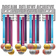 CREATCABIN Medal Holder Display Hanger Rack Sports Dream Believe Achieve Never Give Up Metal Iron Wall Mount for Race Runner Players Gymnastics Swimming Running Over 60 Medals Silver 15.7 x 4.7 Inch ODIS-WH0023-065-1