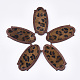 環境に優しい牛革レザーのビッグペンダント  染色木材  ヒョウプリント模様  チョコレート  67x33.5x4mm  穴：1.2mm FIND-S301-31C-02-1
