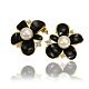 Flower Real Platinum Plated Tin Alloy Rhinestone Pearl Enamel Ear Studs For Women EJEW-BB13560-2