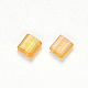 2穴焼付塗装透明ガラスシードビーズ  ABカラーメッキ  長方形  ゴールド  5x4.5~5.5x2~2.5mm  穴：0.5~0.8mm  約118個/10g X-SEED-S031-L-251-2