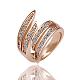 Настоящее 18k розовое золото покрытием оловянного сплава чешский горный хрусталь полые широкие кольца для женщин RJEW-BB14064-6-1