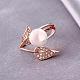 Brass Round Shell Pearl Finger Rings RJEW-BB05565-2-4
