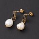Jet Rhinestone Rectangle with Natural Pearl Dangle Stud Earrings EJEW-E264-04-3