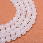 Round Natural White Jade Bead Strands, White, 8~9mm, Hole: 1mm, about 46pcs/strand, 15.3 inch