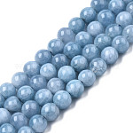 Cuarzo natural, teñido de hilos de perlas redonda, aguamarina imitación, 6mm, agujero: 1 mm, aproximamente 59~61 pcs / cadena, 14.37 pulgada