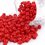 Granos de semilla de vidrio de pintura para hornear, rojo, 6/0, 4~5x3~4mm, agujero: 1~2 mm, aproximamente 4500 unidades / bolsa