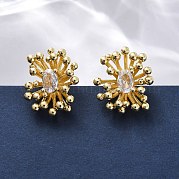 Серьги-гвоздики из латуни с прозрачным кубическим цирконием в виде цветка EJEW-R025-22G
