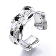 Clear Cubic Zirconia Wave Open Cuff Ring with Enamel RJEW-N039-03P
