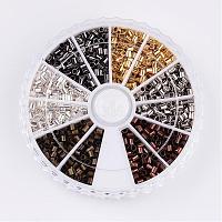 1 Box 6 Farben Antik Bronze & Rot Kupfer & Gold & Silber & Platin & Schwarz Messing Rohr Crimpperlen KK-X0036-A-B