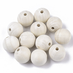 Cuentas de madera natural sin terminar, Cuentas de madera enceradas, superficie lisa, redondo, cuentas de macramé, Abalorios de grande agujero, blanco floral, 25mm, agujero: 6~7 mm
