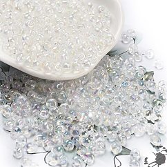6/0 perline di vetro con frange colorate all'interno, lacrima, chiaro ab, 4.5~5x3.5~4x4~5mm, Foro: 1 mm, circa 4000pcs/libbra