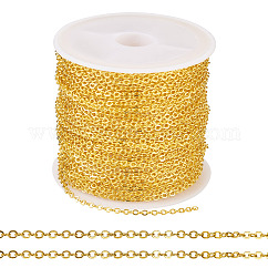 Catene piatte in ferro rivestito in ottone, saldato, con la bobina, Oval Piatto, oro, 2x1.5x0.3mm, circa 32.81 piedi (10 m)/rotolo