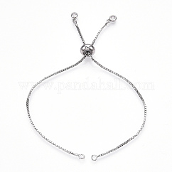 Realizzazione di braccialetti con cursore regolabile in ottone con placcatura a cremagliera, con zirconi, placcato di lunga durata, platino, lunghezza singola catena: circa 11.8~12.2 cm