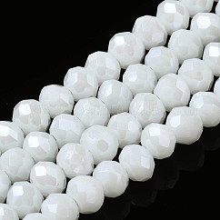 Chapelets de perles en verre électroplaqué, perle plaquée lustre, facette, rondelle, blanc, 4x3mm, Trou: 0.8~1mm, Environ 105~110 pcs/chapelet, 38~39 cm