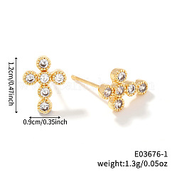 Boucles d'oreilles en laiton pavé de zircons cubiques transparents, or, croix, 12x9mm