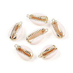 Pendentifd en cauris, avec les accessoires en métal, couleur naturelle, or, 17~25x10~15x5~7mm, Trou: 1.5mm