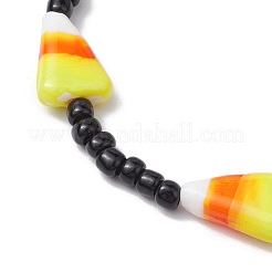Braccialetti elasticizzati con perline di semi neri e decorazioni di mais di Halloween in muratura fatti a mano per donna e uomo&nbsp;BJEW-JB10459
