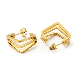 Boucles d'oreilles à tige rectangulaires triple couche en acier inoxydable 304 avec placage ionique (IP)&nbsp;EJEW-A089-01G