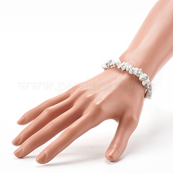 Bracciali elastici sintetici con perline di chip howlite bianche per bambini&nbsp;BJEW-JB06388-07