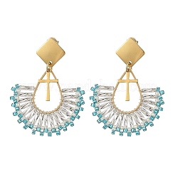Boucles d'oreilles créoles pendantes en acier inoxydable 304 et perles de verre&nbsp;EJEW-MZ00824-02