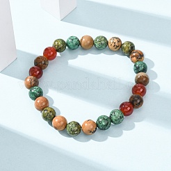 Bracelets extensibles en perles de jaspe naturel&nbsp;BJEW-P398-01D