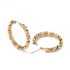 Orecchini a cerchio con perline quadrate in acciaio inossidabile 201 con perni in acciaio inossidabile 304 per donna&nbsp;EJEW-B016-22G