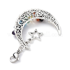 Chakra avvolto in filo sintetico e scaglie di pietra mista naturale e decorazioni in lega con ciondolo luna/stella&nbsp;HJEW-JM01574-02