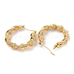 Ionenplattierung (IP) 304 Edelstahl Twist Runde Creolen mit Strass für Frauen&nbsp;EJEW-A104-20G