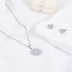 Ohrstecker und Halskette mit Gänseblümchen-Anhänger aus chirurgischem Edelstahl 316&nbsp;SJEW-LP0001-24