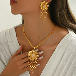 Ohrringe und Halsketten-Sets mit hohlen Blumenquasten aus Eisen und Strass für Frauen&nbsp;TF2219
