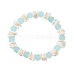 Bracelets extensibles en perles rondes en verre transparent et perles de coquillage et de bois blanc naturel pour hommes et femmes&nbsp;BJEW-JB11846-02