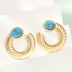 Pendientes de acero inoxidable 304 con turquesa sintética para mujer&nbsp;EJEW-U046-14G