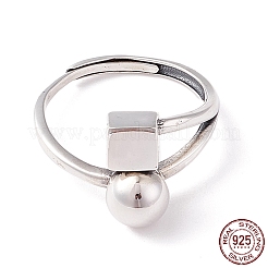 Cubo e perline rotonde 925 anello regolabile in argento sterling da donna&nbsp;STER-G032-10AS