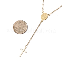 201 Edelstahl Jungfrau Kreuz Anhänger 304 Edelstahl Singapur Kette Rosenkranz Perlen Halsketten für Frauen Männer&nbsp;NJEW-JN05437