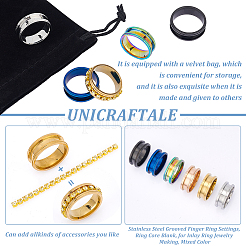 18 Stück 6 Farben 201 Edelstahl geriffelte Fingerring-Einstellungen&nbsp;STAS-UN0048-52