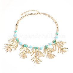 Collares babero de aleación estilo boho con colgante en forma de coral y cuentas de resina para mujer.&nbsp;WG3C14A-01