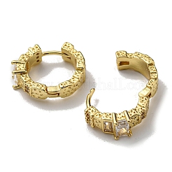 Orecchini a cerchio rettangolari in ottone placcato a cremagliera con zirconi&nbsp;EJEW-D063-05G